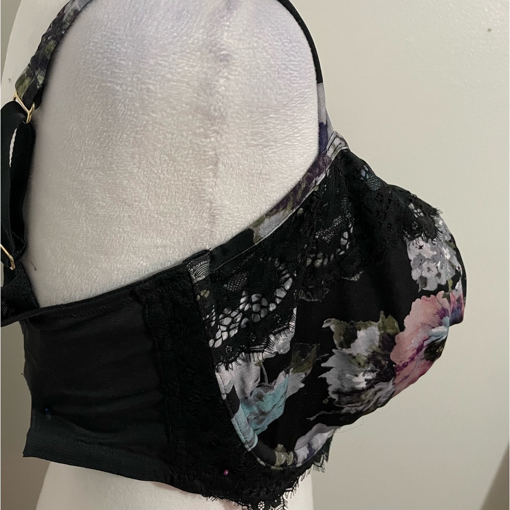 NWOT CACIQUE Unlined Balconette Underwire Bra Black Floral Eyelash Lace 44G - Picture 6 of 10